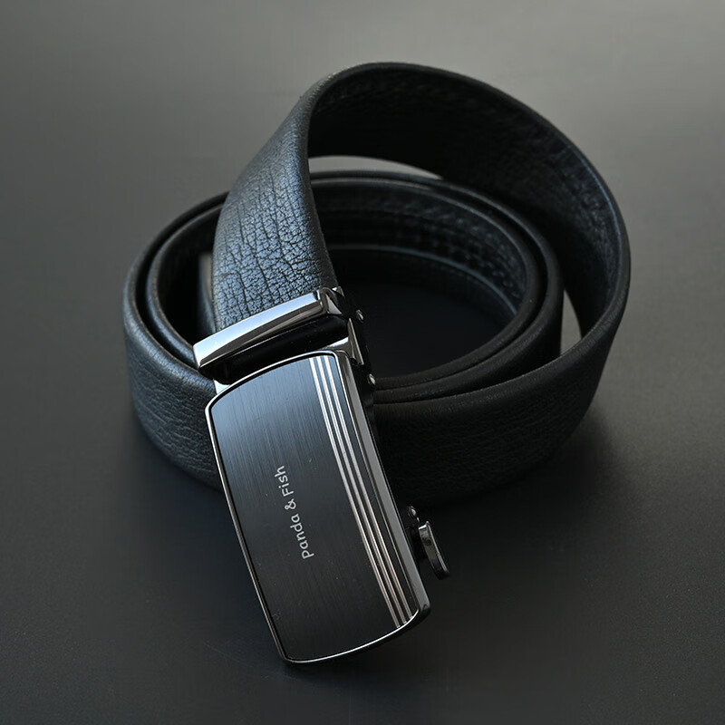 酷奇袋鼠双面头层牛皮 男士皮带 自动扣腰带 休闲商务 黑腰带扣三金条