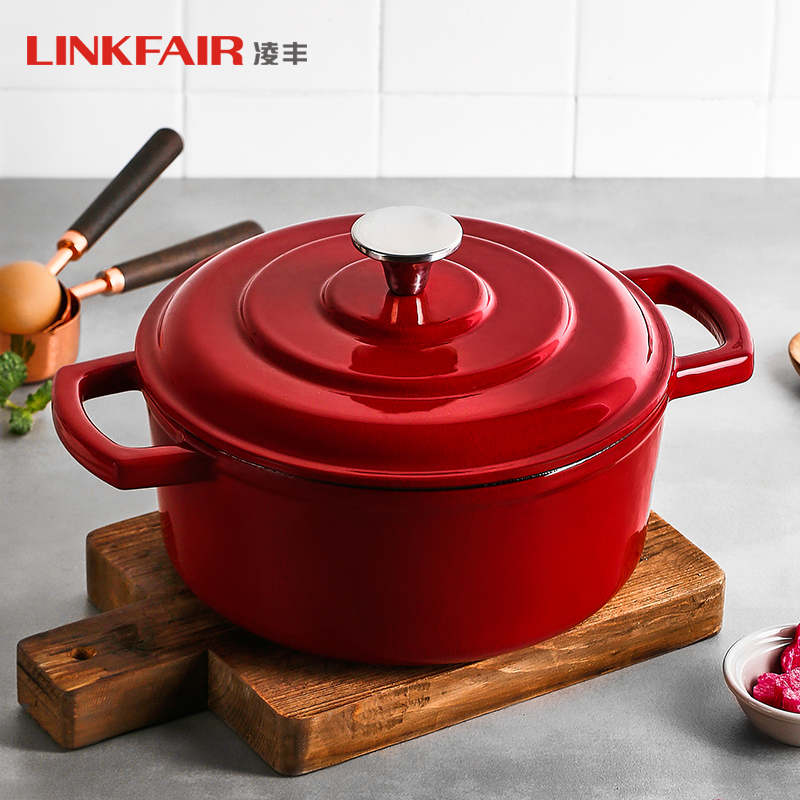 凌丰（LINKFAIR）铸铁珐琅煲汤锅家用双耳焖焗锅平底炖煮