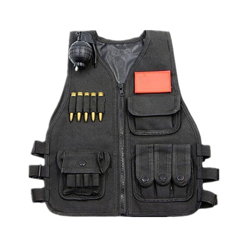 儿童战术背心迷彩马甲套装幼儿园演出服小特警装 黑色背心 1