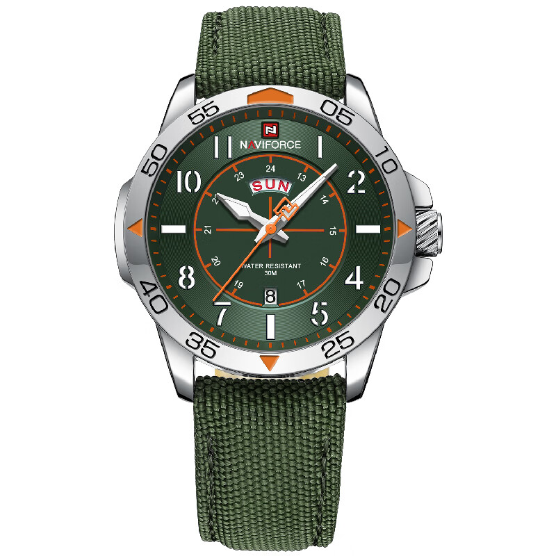 狮奥利兴领翔手表时尚潮流男士欧美范潮男军迷复古飞行员夜光防水丛林绿表 白绿色