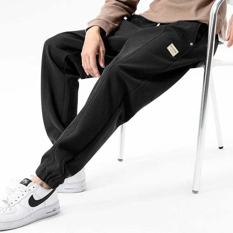 布衣传说 390g抗皱海岛棉 秋季卫裤男士束脚运动裤九分休闲长裤潮 灰色 31