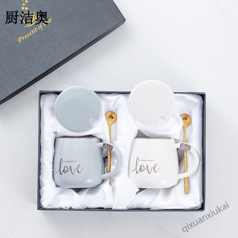 厨洁奥 情侣杯子一对情侣款 北欧陶瓷马克杯情人节礼盒套装情侣对杯一