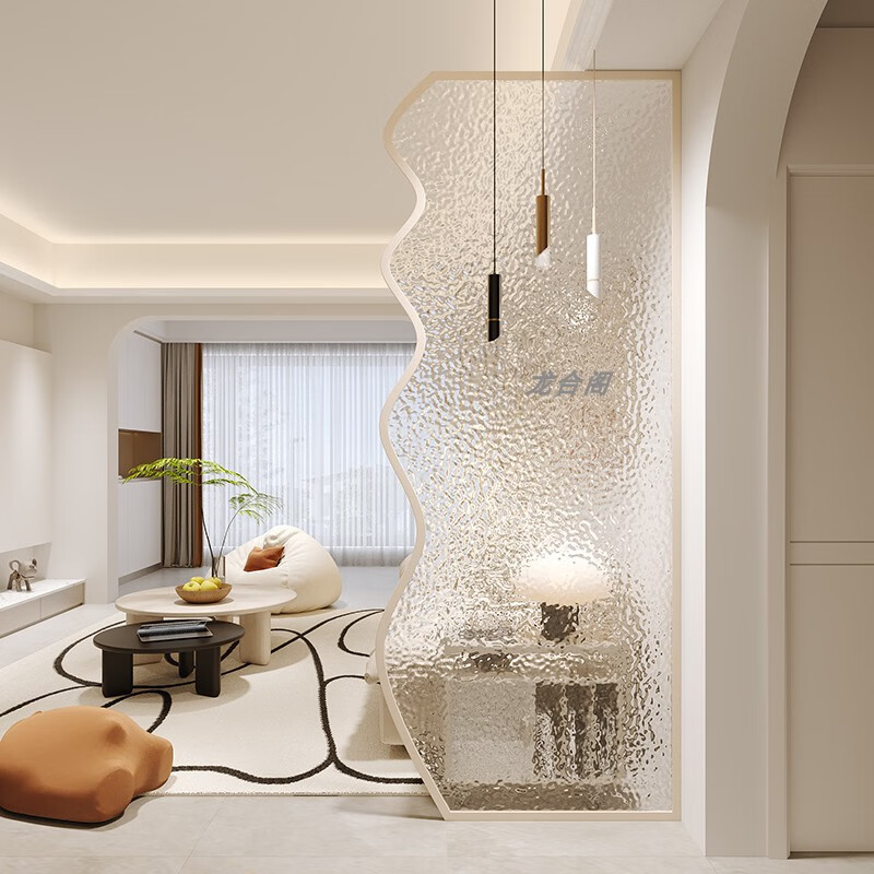 标灵轻奢奶油风水波纹玻璃隔断客厅入户正对门玄关卫生间创意遮挡屏风