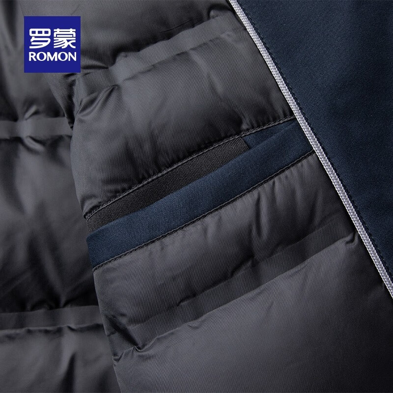罗蒙行政翻领羽绒服男干部装秋冬中老年商务男士加厚保暖外套男爸爸装 3Y147A28深蓝 XL 180(建议140-160斤)