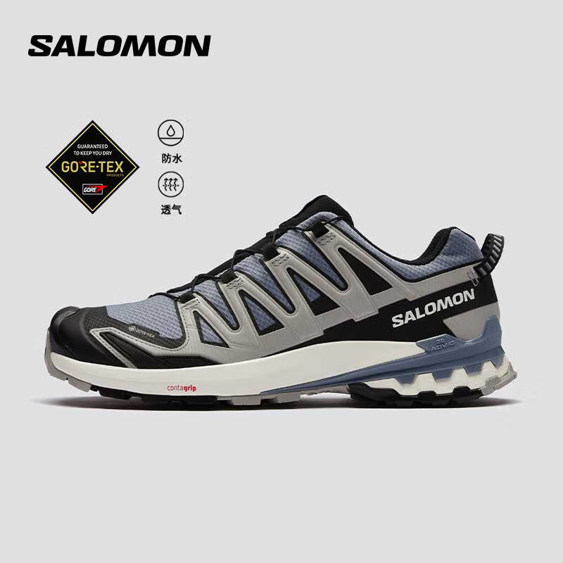 萨洛蒙（Salomon）男款 户外运动防水透气减震耐磨稳定防护徒步鞋 XA PRO 3D v9 GTX 蓝灰色 472706 42.5 (UK8.5丨 42 2/ 3)