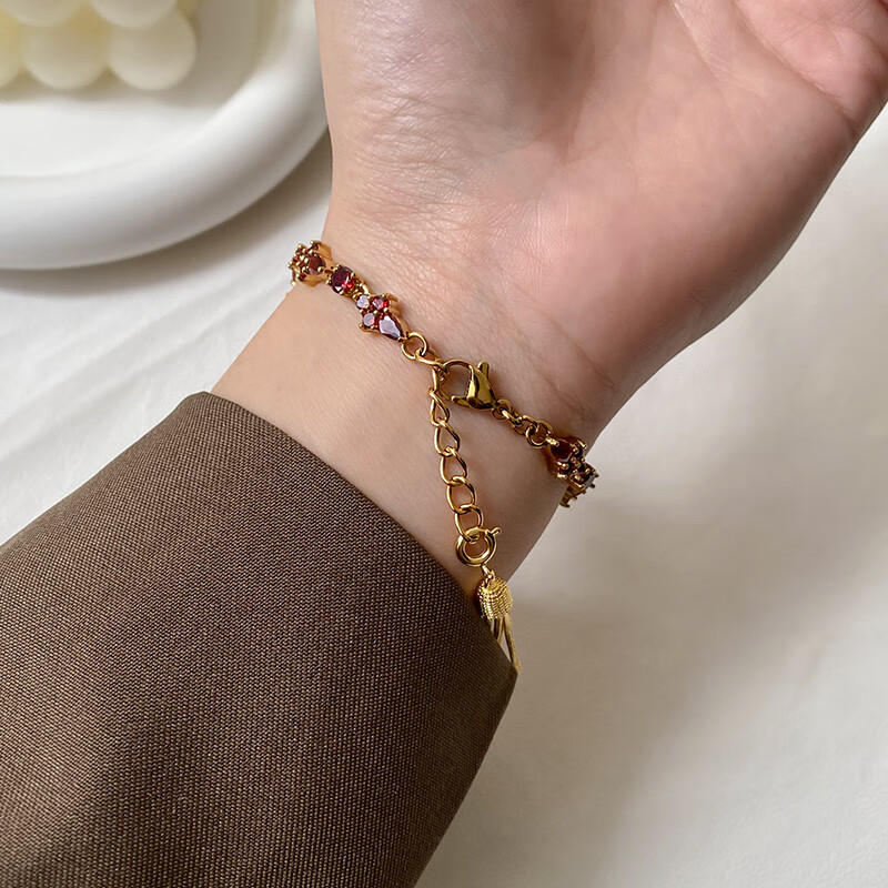 日系轻奢天然石榴石手链式minni盘流苏手表中古小众高级感女表 红石榴