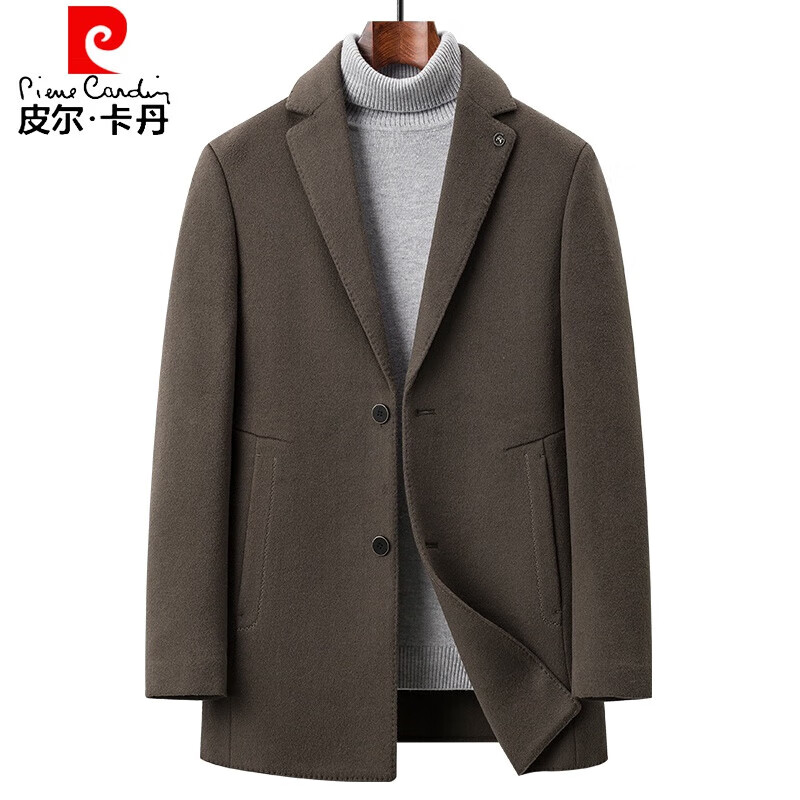 皮爾卡丹品牌高檔秋冬季新款雙面羊絨大衣男中長(zhǎng)款加厚羽絨內(nèi)膽羊毛呢外套 棕色M23189 170/M