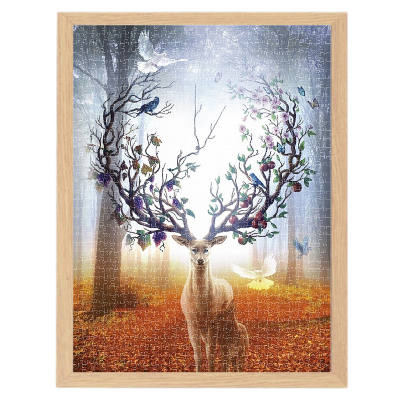 拼图成人高难度大颗粒卡通玩具风景生日节日礼物 500片麋鹿【带原木色