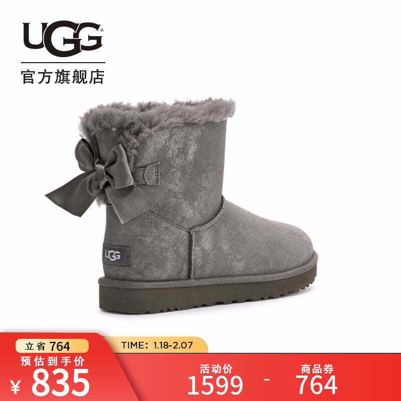 UGG 冬季新款限定女士靴蝴蝶结迷你短筒雪地靴1125795 CHRC | 炭灰色 36