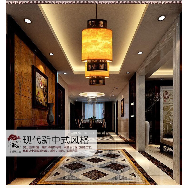 餐厅灯走廊玄关过道灯具茶楼大厅小吊灯 清明上河图20*30cm鎹led灯泡