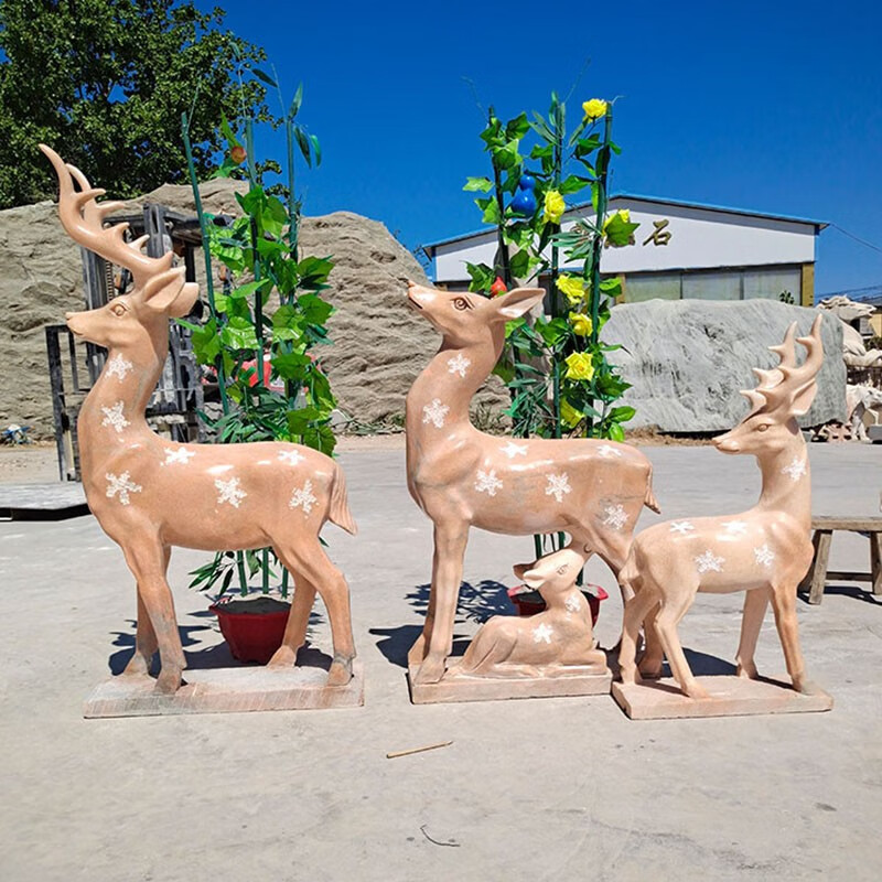 新款石雕小鹿梅花鹿母子鹿长颈鹿公园广场园林动物雕塑装饰石头摆
