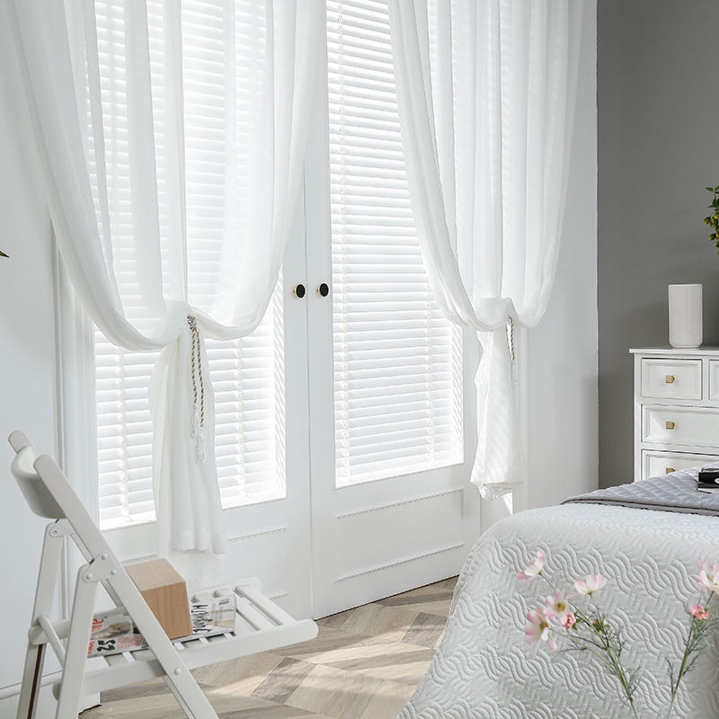 同款窗纱北欧现代加厚窗帘窗纱透光不透人客厅遮光阳台纯色冰丝纱帘