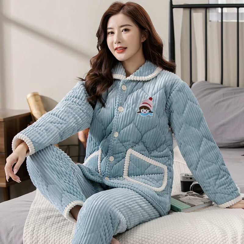 俞兆林睡衣女冬季三层夹棉加绒加厚法兰绒保暖套装珊瑚绒外穿棉袄家居服