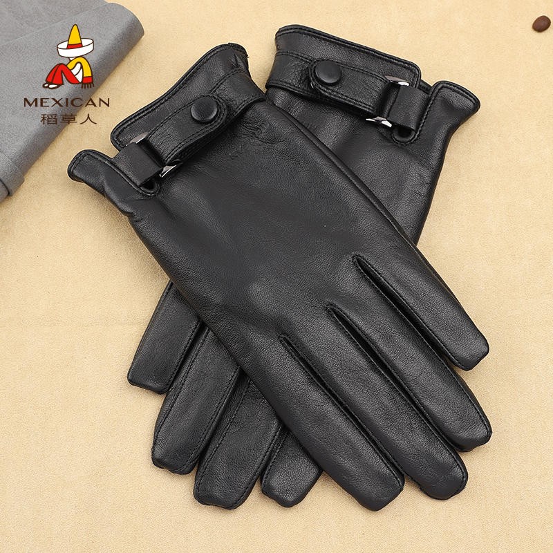 稻草人皮手套男冬季保暖骑行摩托车加厚加绒防风户外手套新年礼物 黑色 XL