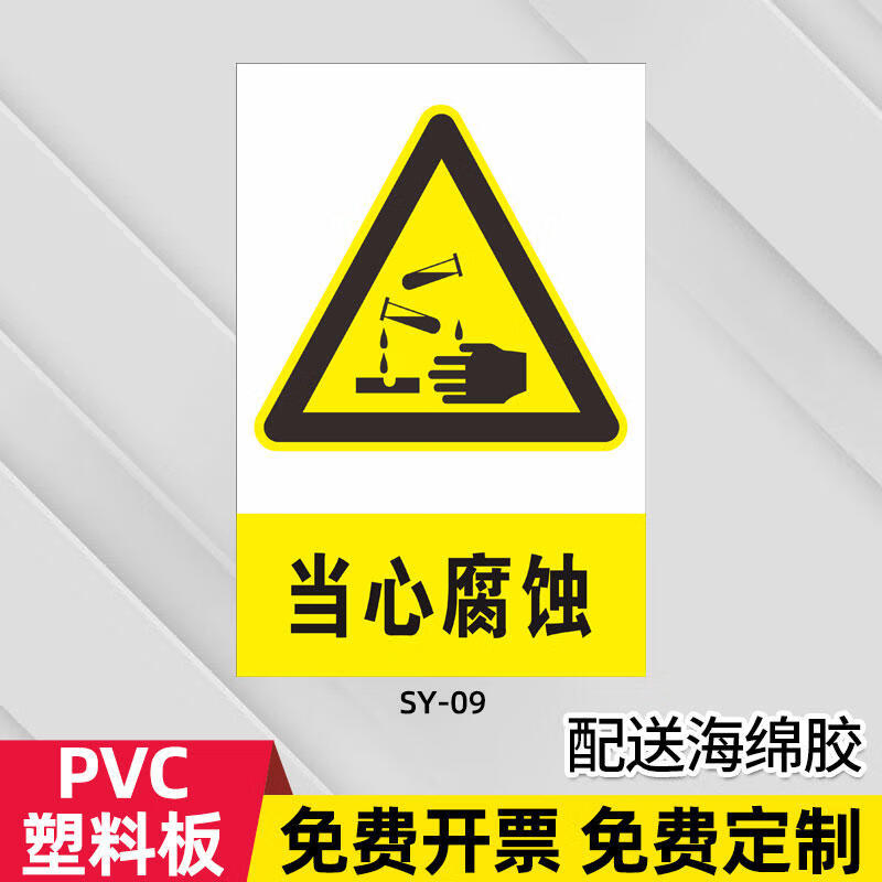 标识牌当心灼伤玻璃碎渣当心飞溅灼伤安全警示牌化学品 当心腐蚀-pvc