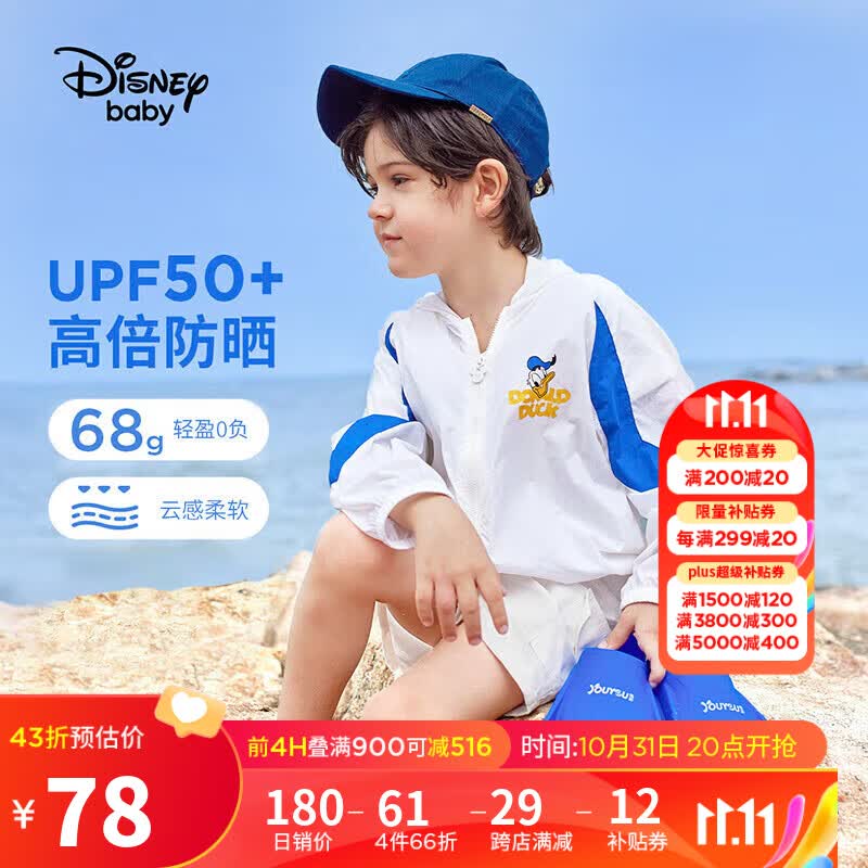 迪士尼（Disney）迪士尼儿童男童UPF50+梭织防晒衣服撞色外套23夏DB321AA25白120属于什么档次？