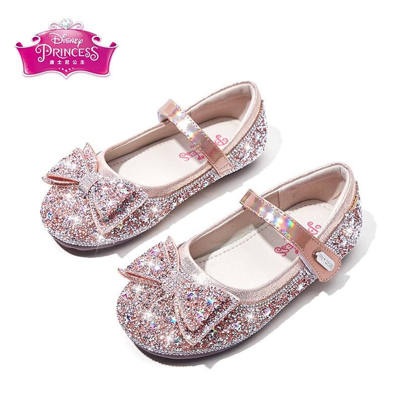 迪士尼（DISNEY）童鞋春秋单里水晶鞋蝴蝶结公主鞋洋气女童皮鞋 DP21332 粉色 28码怎么看?