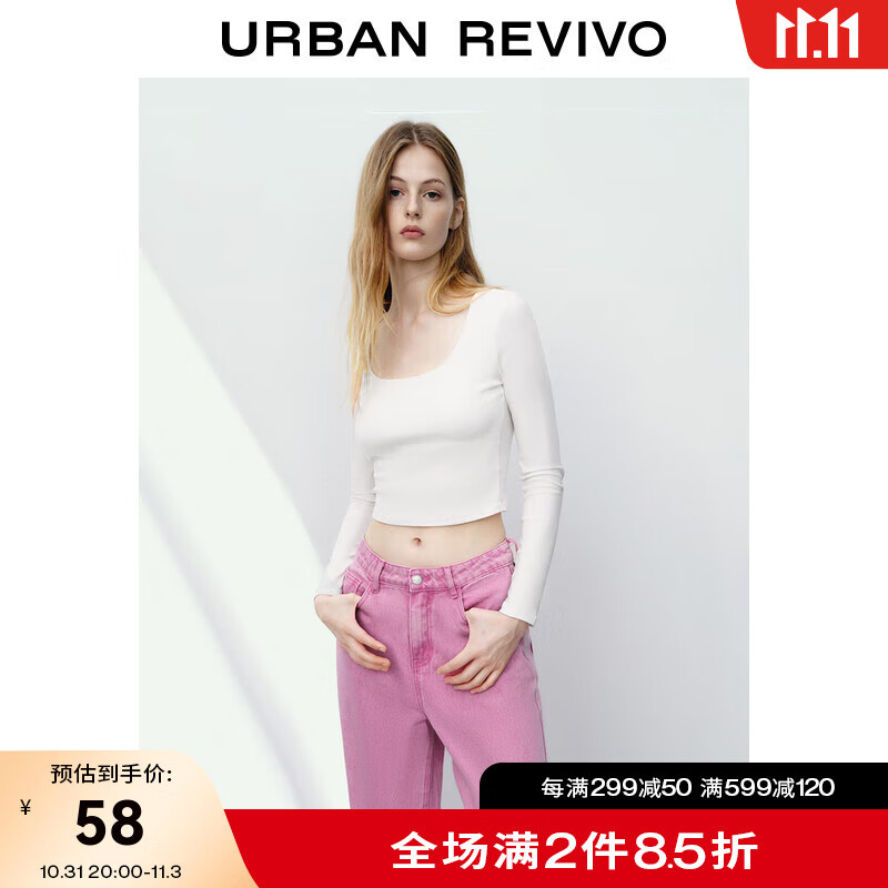 UR2023秋季女装时尚设计感休闲百搭修身短款正肩T恤UWB430007 本白 M高性价比高么?