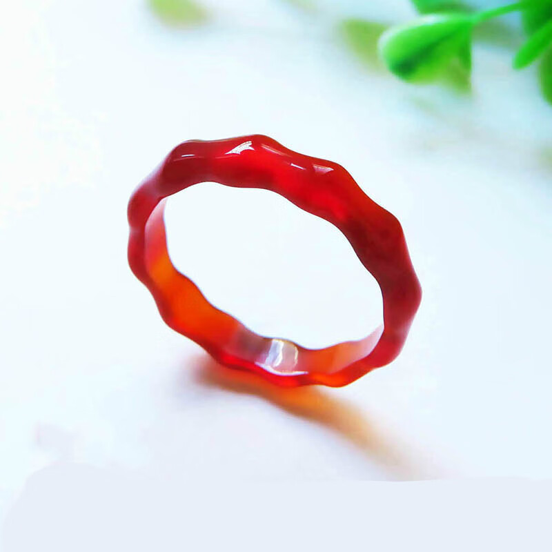 红玛瑙玉戒指红玉髓指环 水纹波浪个性冰玉戒指情侣 美女饰品 红色