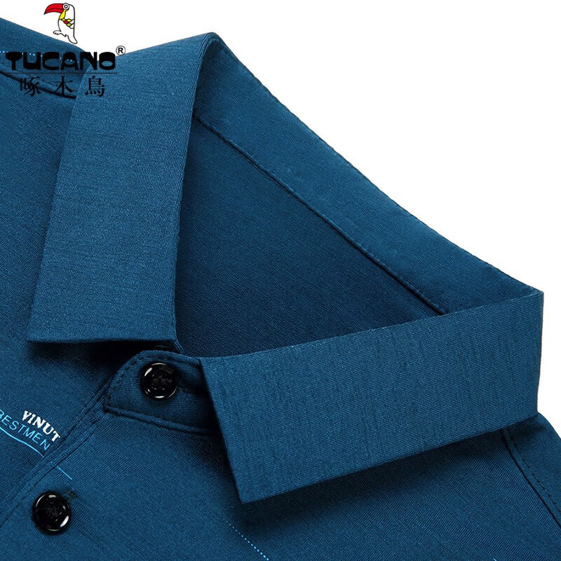 啄木鸟（TUCANO）冰丝短袖T恤男夏季薄款中老年高端翻领真口袋印花爸爸装男装半袖 红色 4XL (190) (建议180斤-205斤)