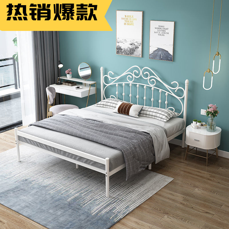 笛央現(xiàn)代簡約鐵架鐵藝床加固1.5米公主床網(wǎng)紅1.2m單人雙人1.8鐵床 白色_平尾(加厚加固床架) 1.5米X2米