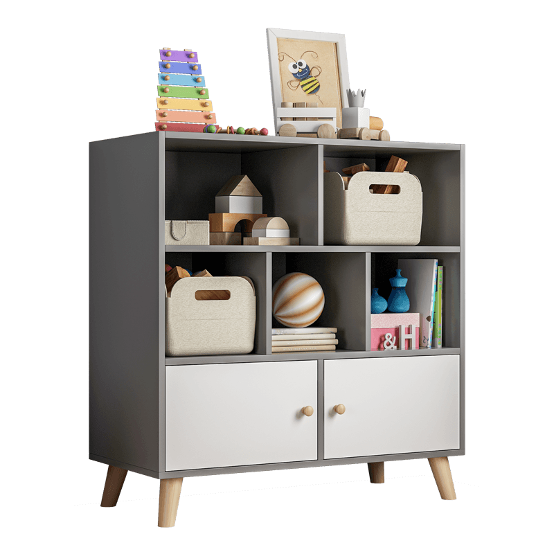 简座简易书架置物架落地带锁书柜客厅卧室收纳柜子简约现代分层格子柜小型多层绘本玩具 【经济款】太空灰色80*24*107CM