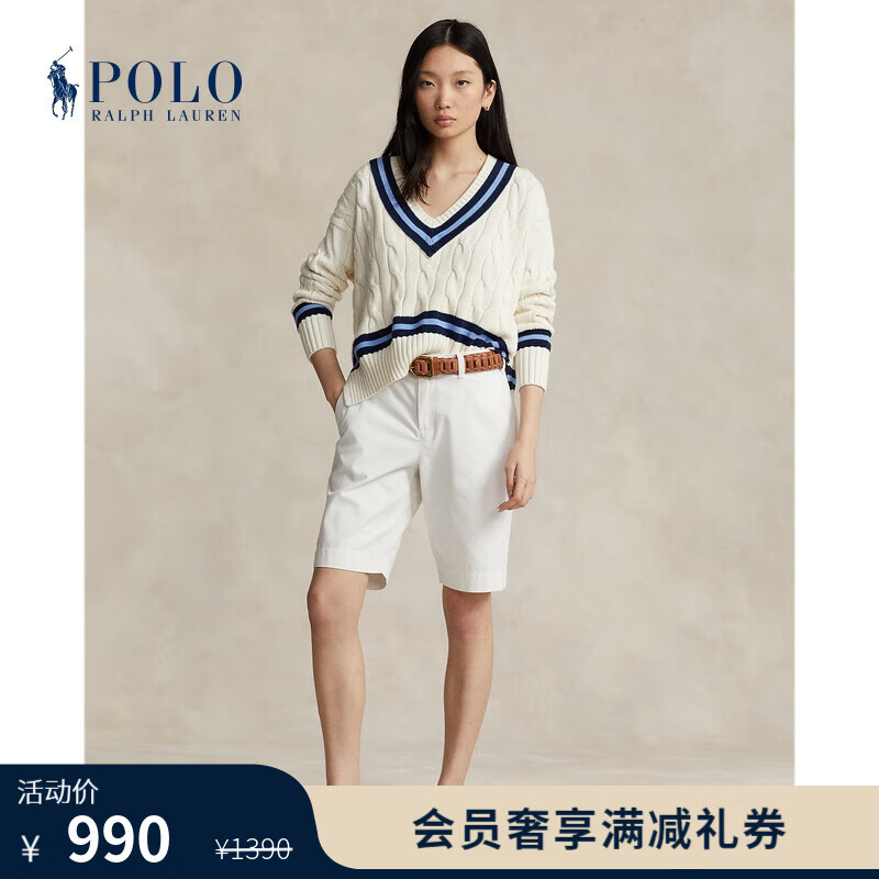 Polo Ralph Lauren 拉夫劳伦女装 经典款薄型斜纹棉布短裤RL23153 100-白色 2