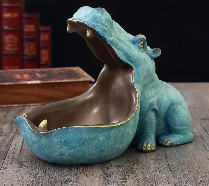 摆件玄关钥匙收纳盒门口摆件收纳盘置物架桌面遥控器 大嘴河马0491