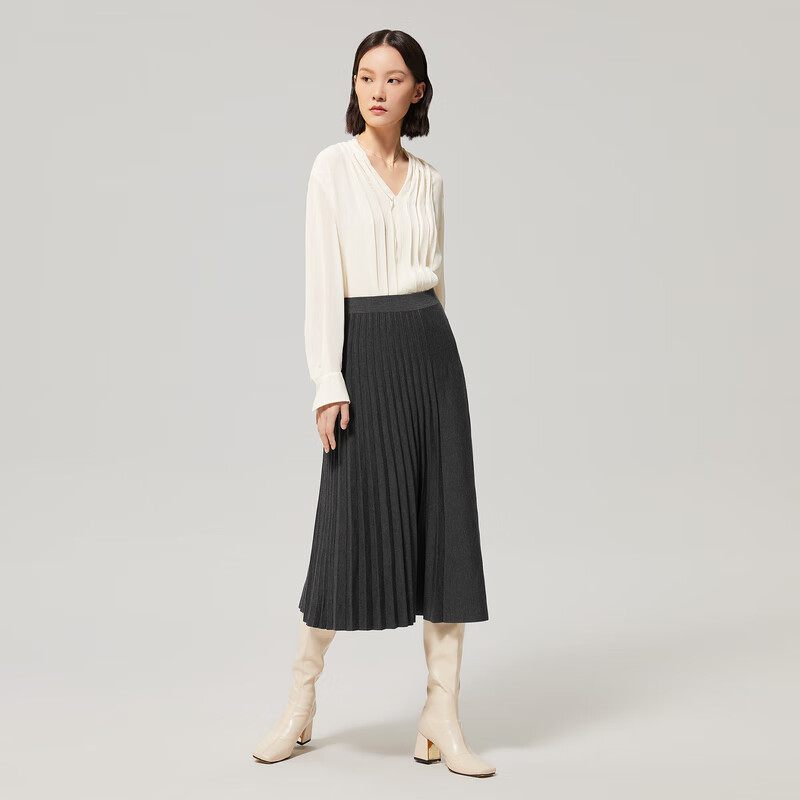 OVV【重磅真丝】OVV2022秋冬新款女装22姆米鬼绉花边V领长袖衬衫 米白A3 M