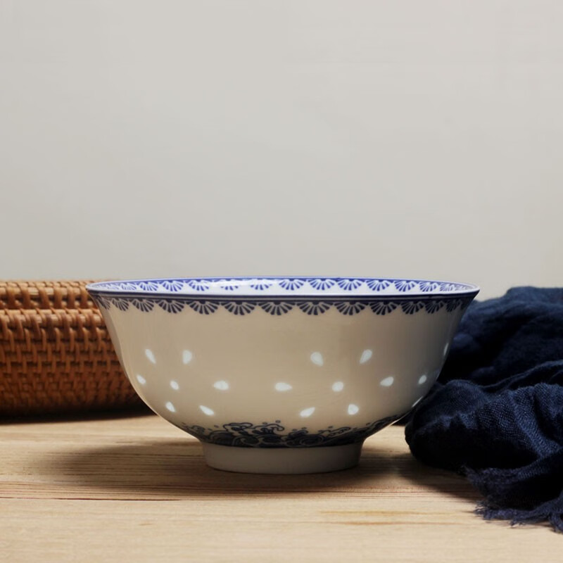 lichen 景德镇老式青花玲珑陶瓷碗 釉下彩陶瓷餐具饭碗 中式优级品