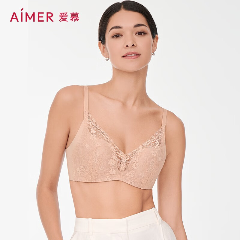 爱慕(Aimer)花瓣内衣女春夏无钢圈小胸聚拢性感防凸点大胸显小蕾丝文胸 小胸聚拢-裸肤色CEA AM177721S 80B