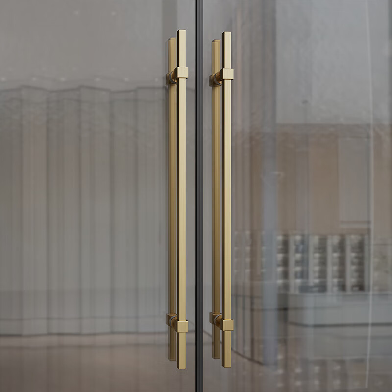 简约不锈钢玻璃门拉手方管大门拉手金色有框门 600mm 金色拉丝