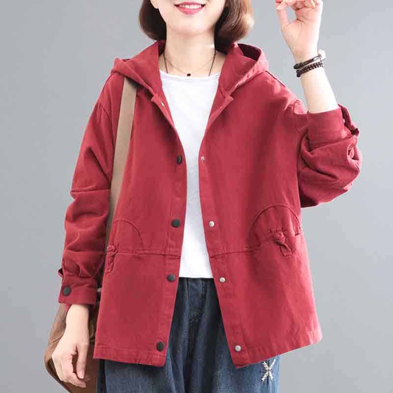 艾薇佳大码女装胖妹妹200斤春秋外套遮肚子显瘦上衣加肥加大连帽开衫 红色 3XL (建议170-200斤)