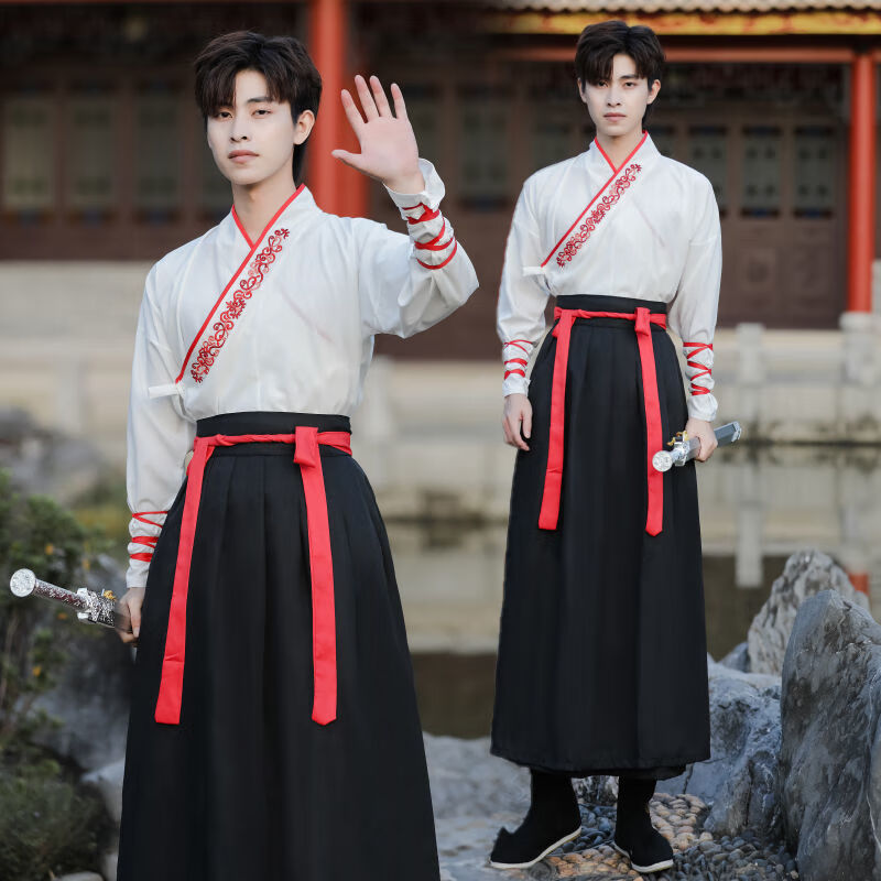 齐刻天干活穿的衣服男装短袖套装古装改良汉服中国风装学生班服汉 男