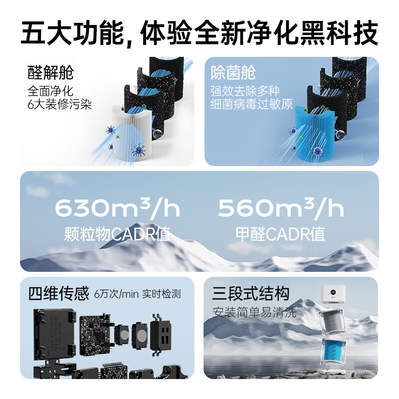 airx气熙空气净化器高效分解甲醛除烟味异味双重全屋净化负离子清新器除雾霾粉尘PM2.5 家用净化器B6 B6双效空气净化器