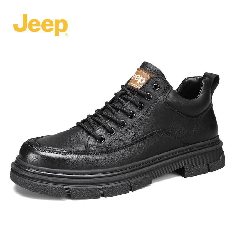 Jeep男鞋618父亲节吉普商务休闲皮鞋男大头英伦马丁靴复古正装鞋青年鞋子 黑色 40