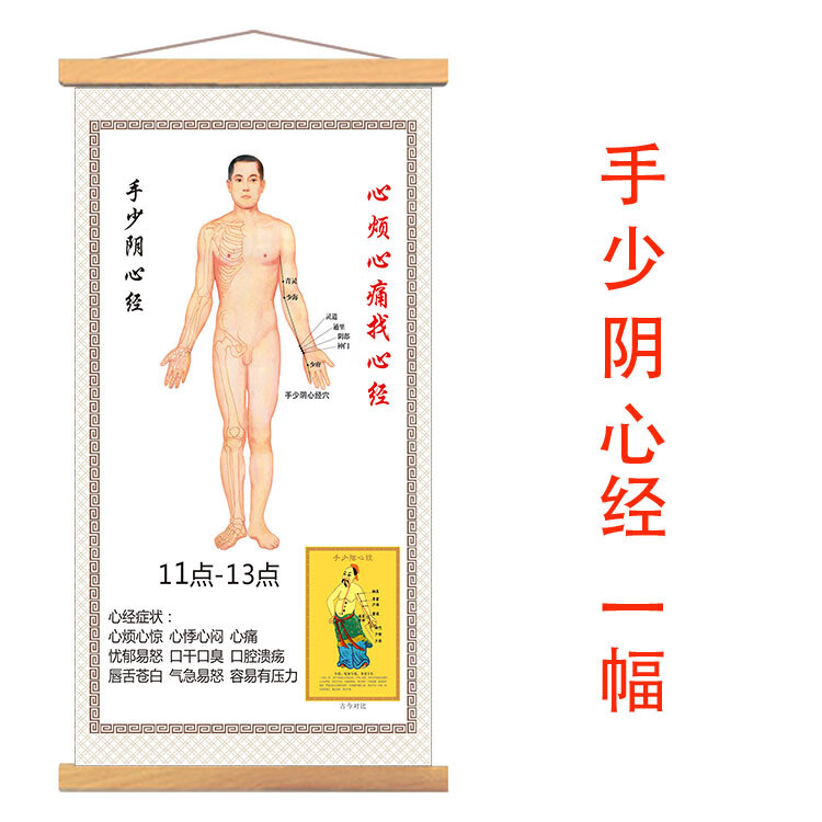 穴位走向图任督二脉解图穴位针灸挂图医院宣传画 单幅手少阴心经一幅