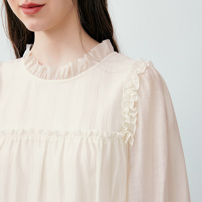 乐町甜美少女感小A摆设计雪纺衫夏季新款米黄内搭打底上衣 米黄（现货） S