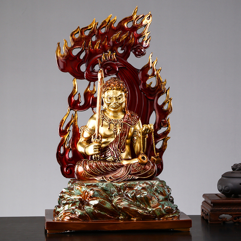 圆通礼品 彩绘黄铜不动明王佛像摆件 不动尊明王菩萨属鸡守护神 不动