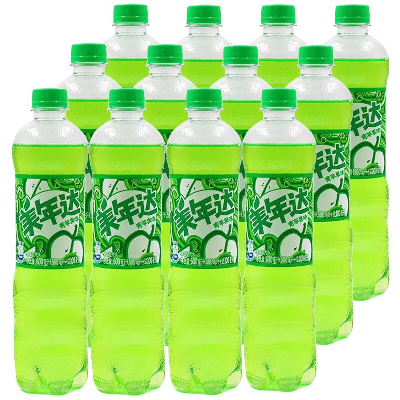 百事可乐出品美年达青苹果味碳酸饮料整箱500ml*12瓶装果味汽水