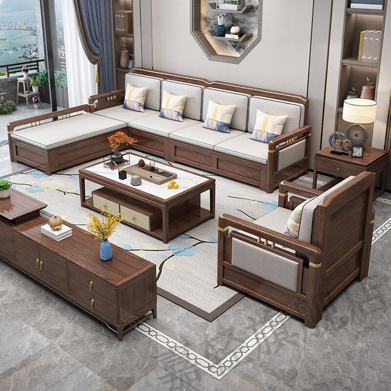 嘉轻  胡桃木木沙发新中式客厅现代轻奢简约风经典大小户型储物家具