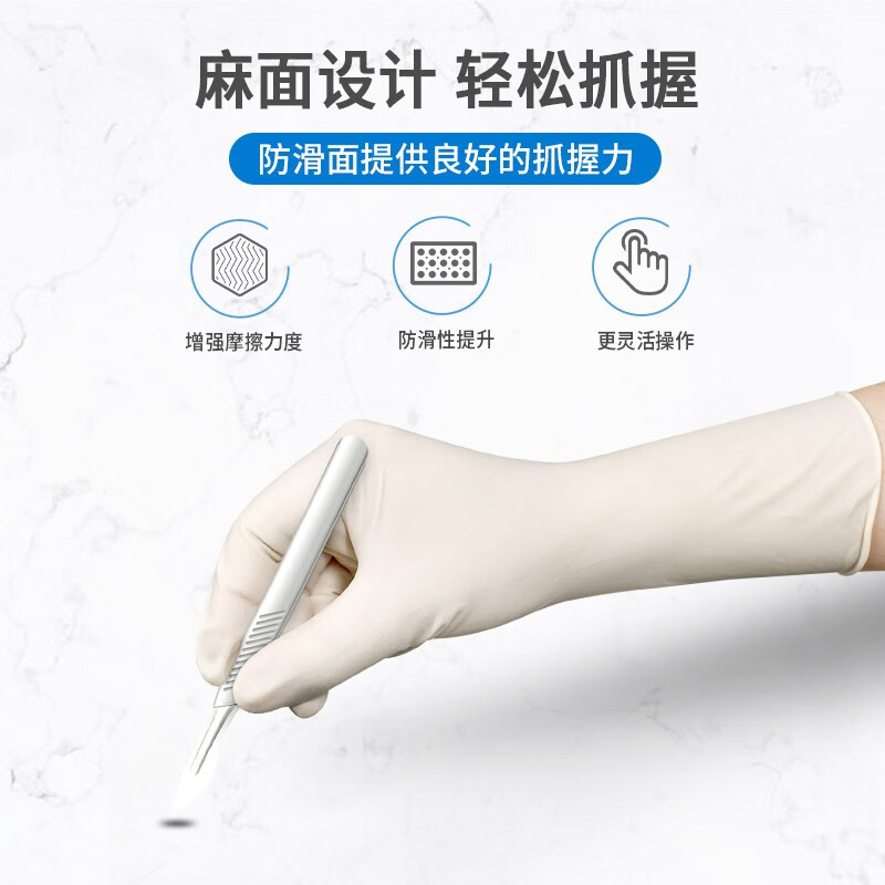 塞莫诗 一次性乳胶手套医用橡胶检查手套加长加厚实验牙科白色无粉麻面 12寸医用乳胶手套LM1203MW箱装10盒 M中号
