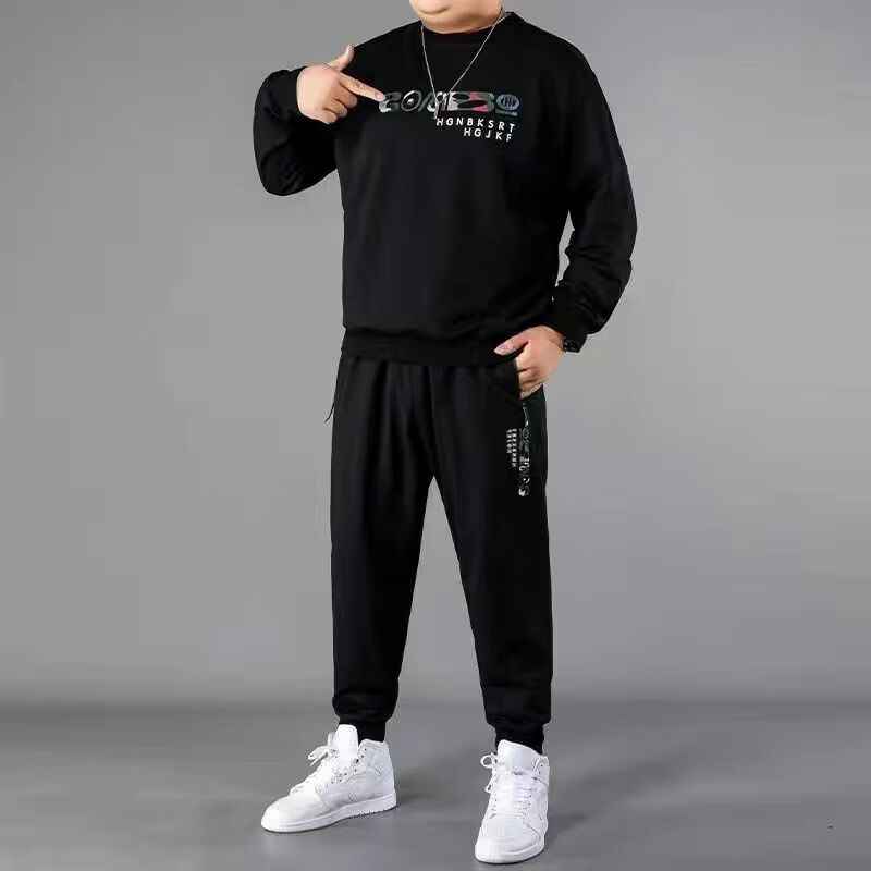 野颂特大号肥佬男生胖子穿搭全套秋冬大码运动服套装男春秋季加肥加大