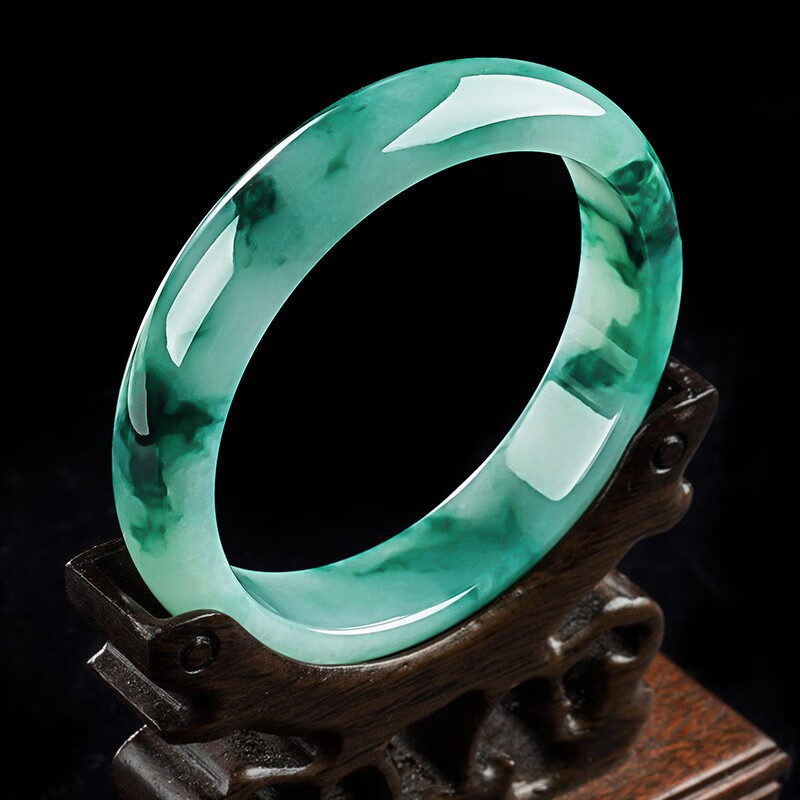 之星高端老坑缅甸冰种飘花翡翠手镯飘绿花正圈玉镯女款专柜玉手镯节日