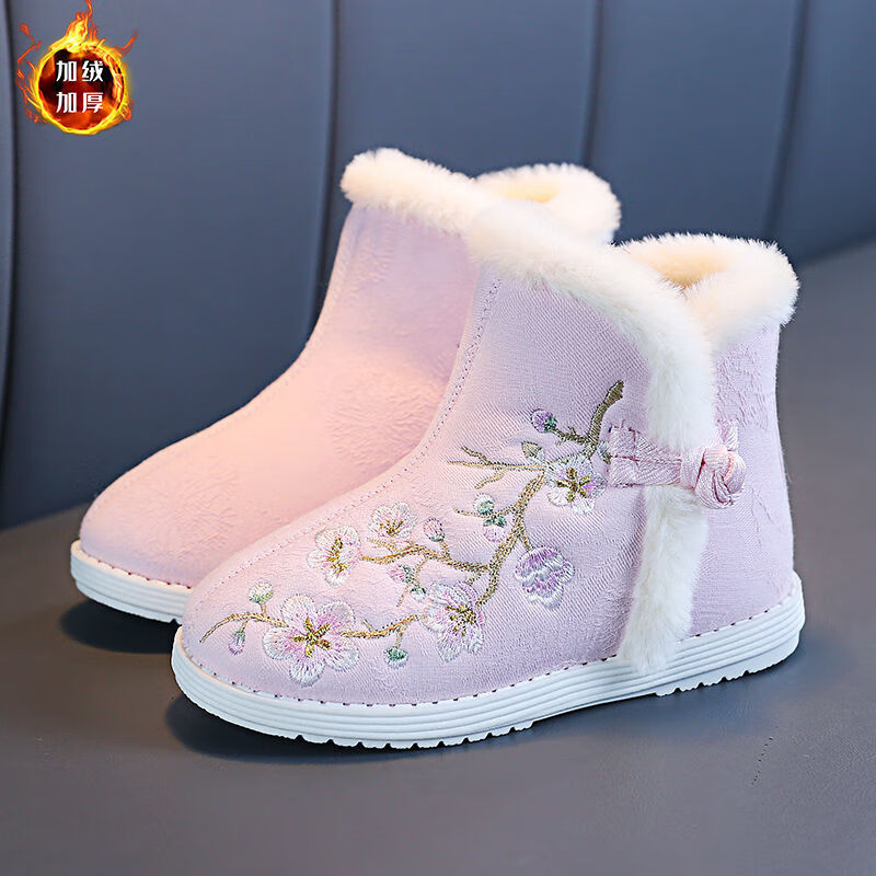 古跃鸿(配汉服的鞋)大童女孩古装鞋子儿童冬季汉服鞋古风公主鞋加绒棉