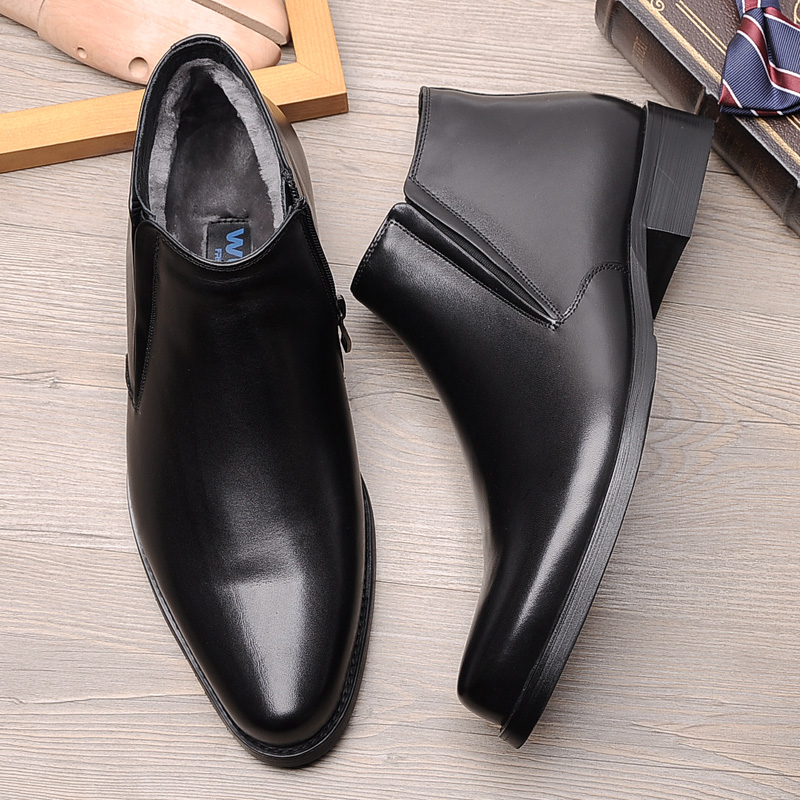 棉靴男士冬季羊毛短靴男加毛加厚保暖英伦真皮商务正装高帮皮鞋毛皮鞋