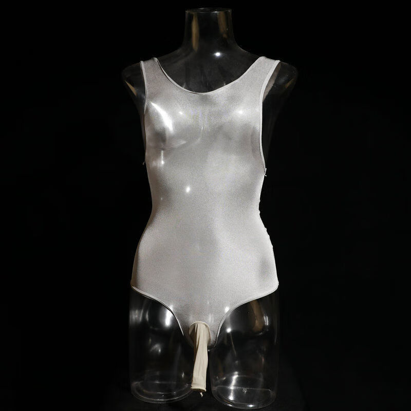 日系男士舍宾油亮衣20d带套性感闪光紧身连体袜衣 肤色 舍宾袜衣开口