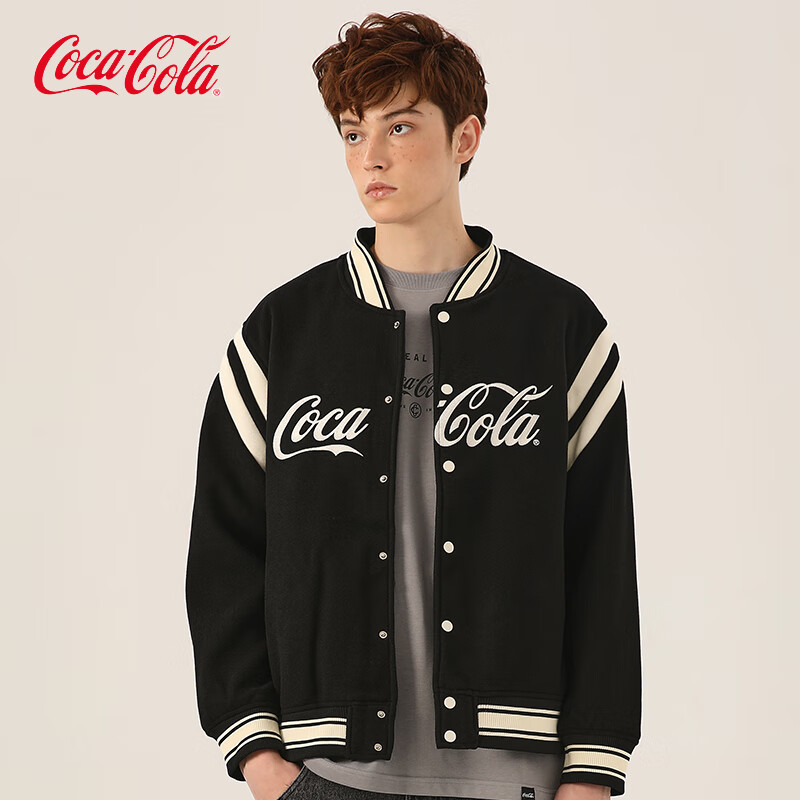 可口可乐(coca-cola)外套男春季潮流毛呢拼接棒球服夹克衣服休闲男士