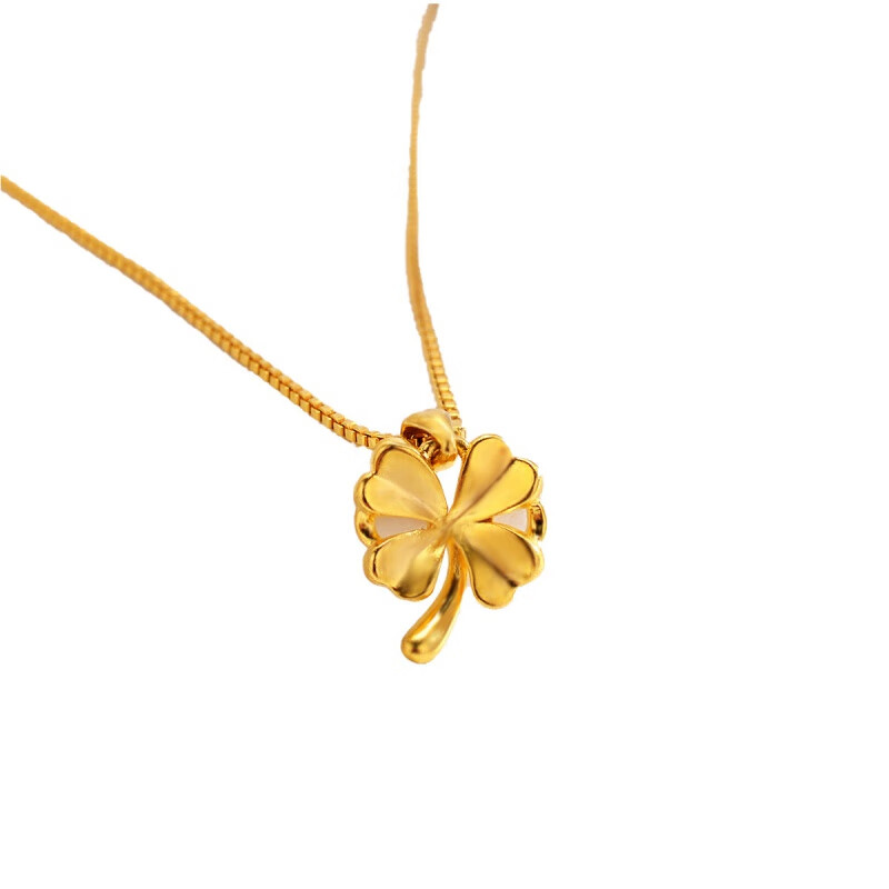 网红款金版四叶草项链 越南沙金女款仿金幸运草锁骨项链 吊坠+限时送链
