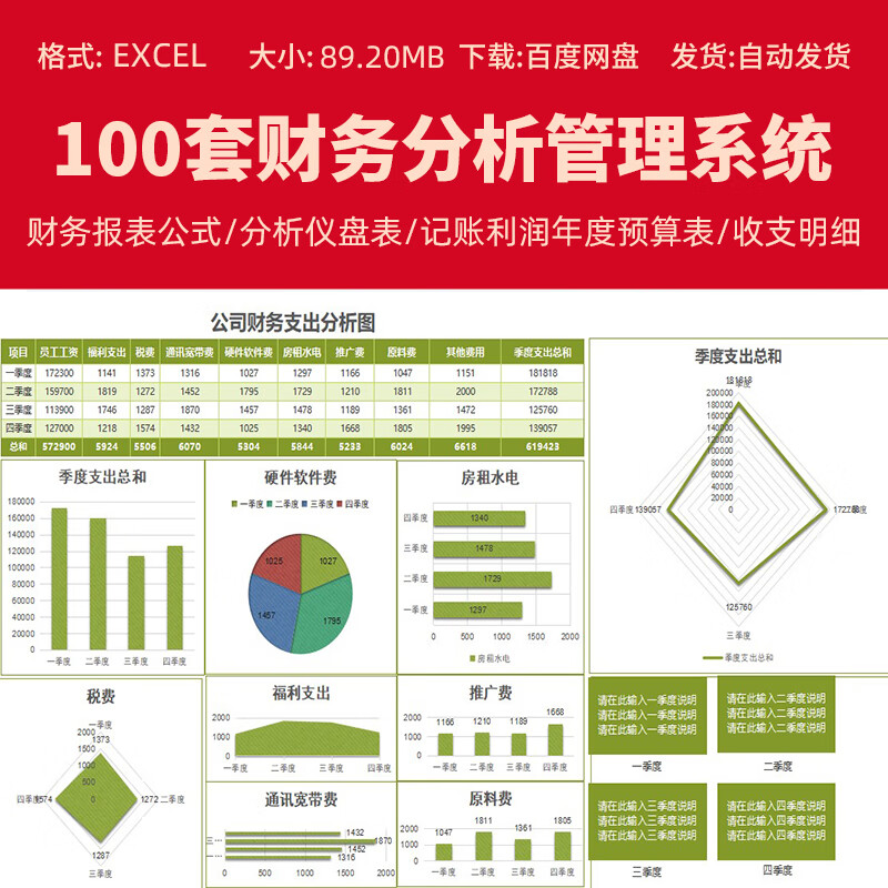 财务分析excel表格模板收支管理应收账款现金出纳费用报销表